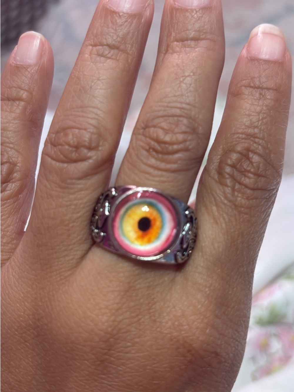 Stylish Pink and Orange Eye Ring - Women Jewelry